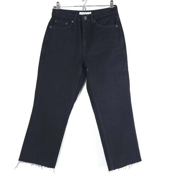 Topshop PETITE Denim - Topshop Petite high waist raw hem straight cropped size 28